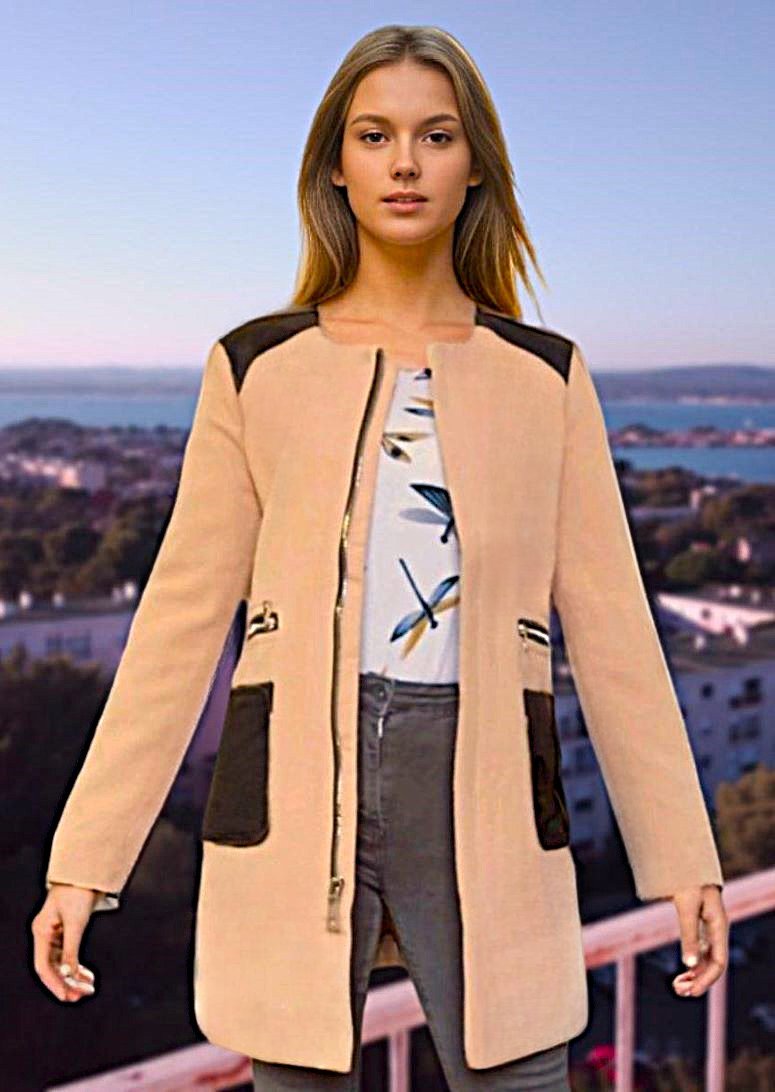 Manteau mi-saison beige et noir