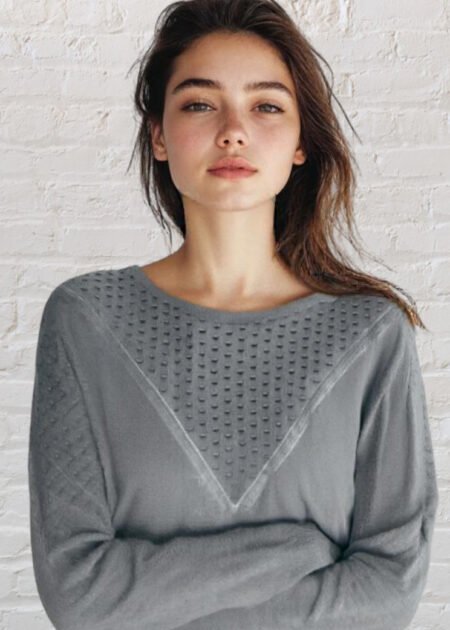 Pull Léger gris empiècement en maille fantaisie