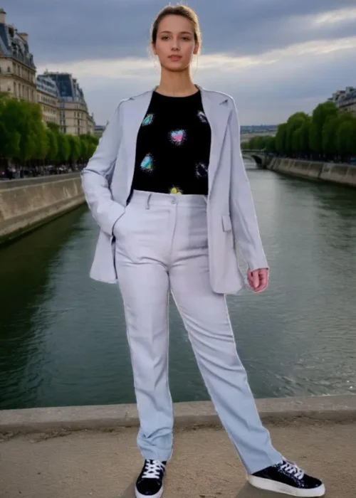 Veste classique style costume bleu clair-modèle face