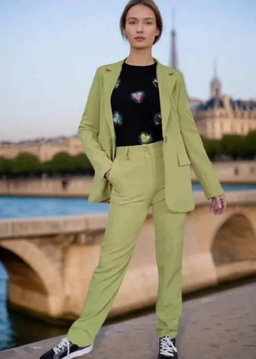 Veste classique style costume vert anis-modèle face