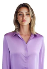 Chemisier aspect soie mauve uni-vue modèle