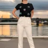 Pantalon à pinces style costume beige-modèle face