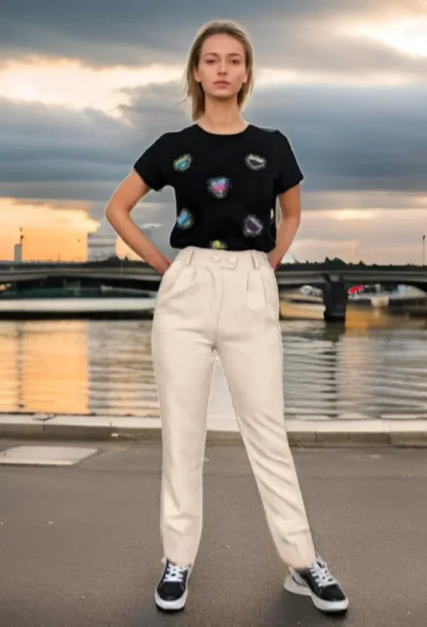 Pantalon à pinces style costume beige-modèle face