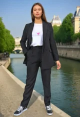 Pantalon à pinces style costume noir -modèle face