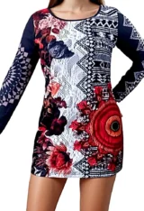 Robe tee-shirt courte manches imprimé rouge et noir-modèle