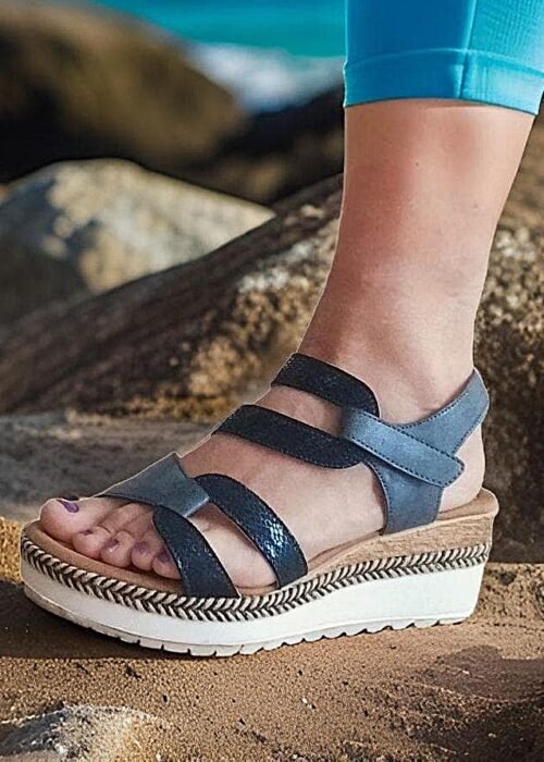 Sandales compensées bi-matière avec scatch