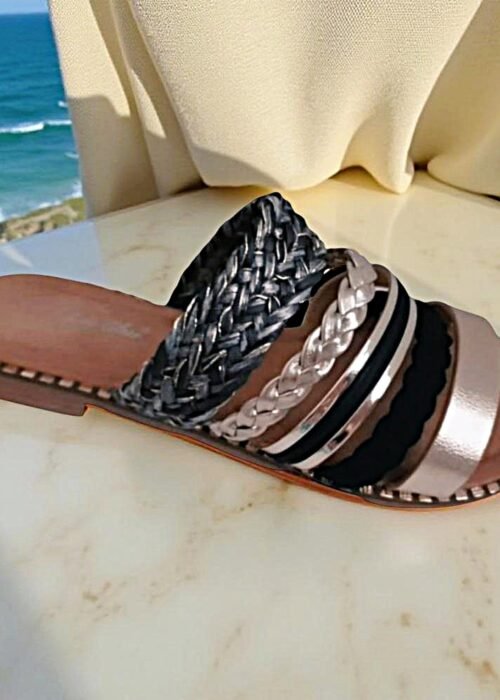 Sandales plates multibrides noires-vue profil