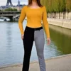 Tee shirt col rond dentelle moutarde-modele face