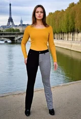 Tee shirt col rond dentelle moutarde-modele face