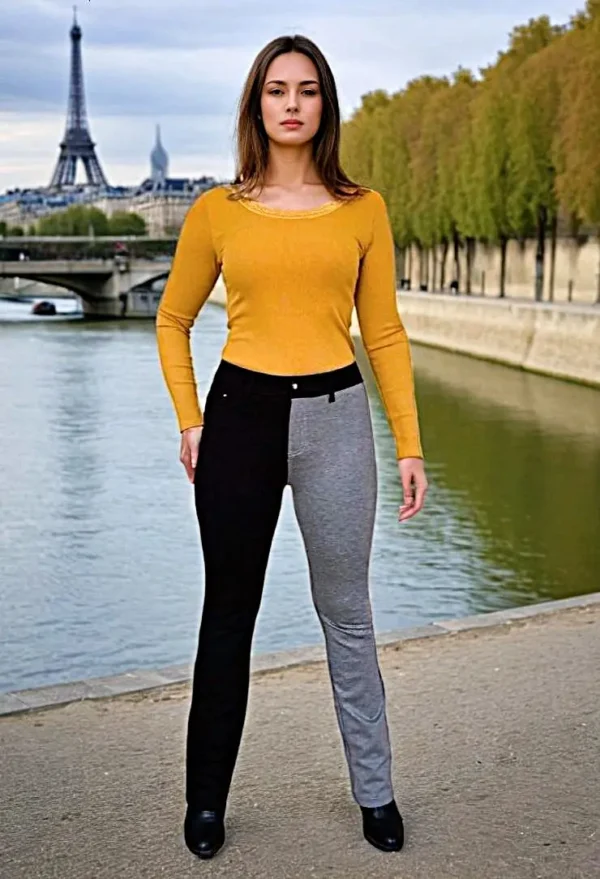 Tee shirt col rond dentelle moutarde-modele face