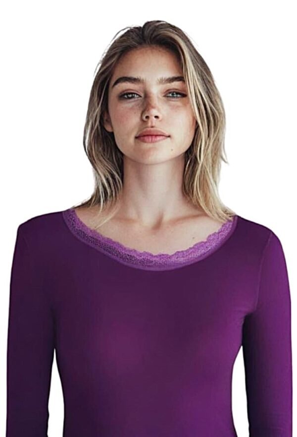 Tee-shirt manches longues prune col et dos dentelle-modèle
