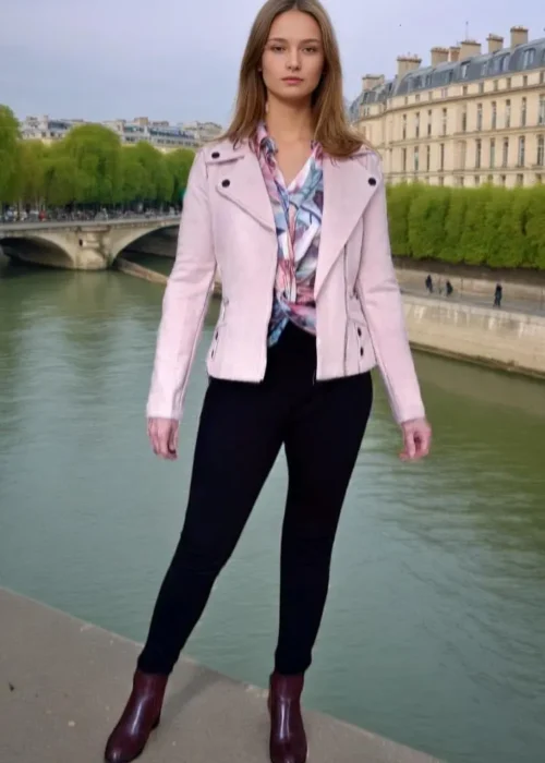 Veste Femme en Suédine rose clair vue complete