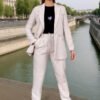 Veste double boutonnage costume beige-vue modèle