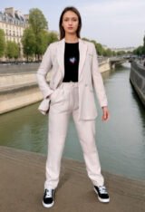Veste double boutonnage costume beige-vue modèle