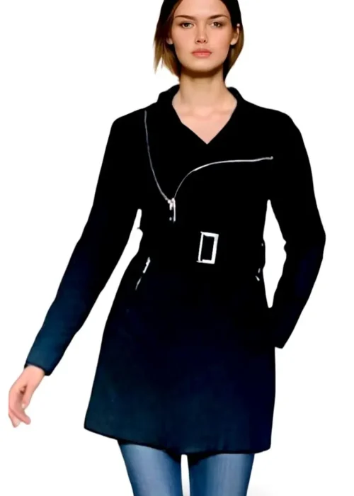 manteau mi-saison noir fermeture perfecto-modèle face