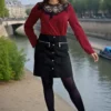 Jupe courte évasée noire en suédine fermeture à pressions-vue modèle