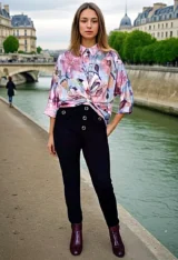 Pantalon boutons dorés fantaisie - modèle face