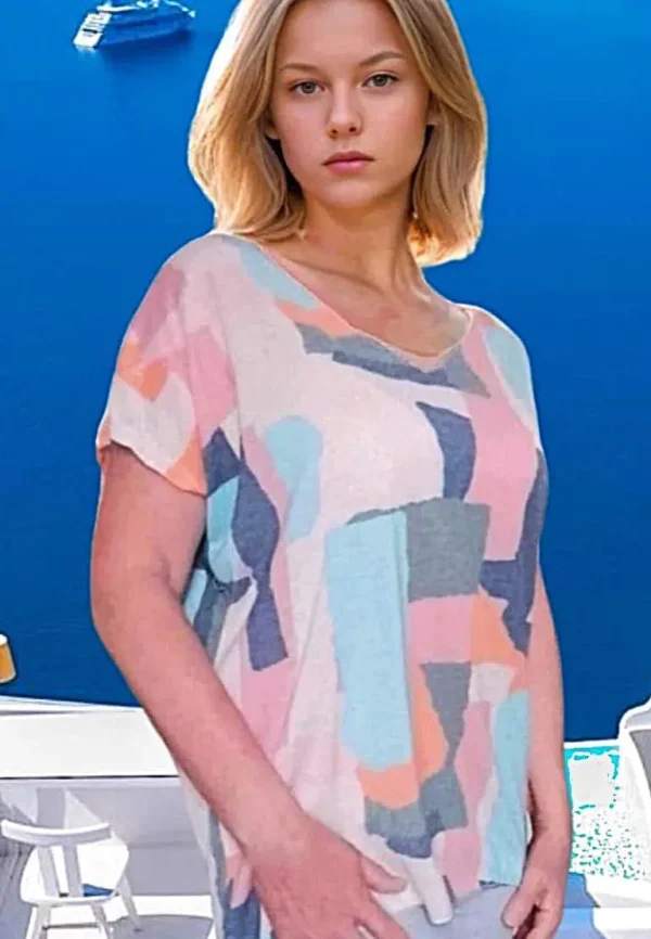Tee-Shirt manches courtes imprimé abstrait ton pastel