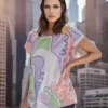 Tee-Shirt manches courtes imprimé abstrait tons pastels-modèle