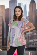 Tee-Shirt manches courtes imprimé abstrait tons pastels-modèle