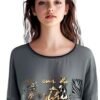 Tee-shirt long ML gris imprimé doré