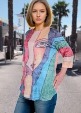 Tee-shirt long imprimé style Picasso-modèle