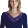 Tee-shirt manches longues marine col et dos dentelle-modèle