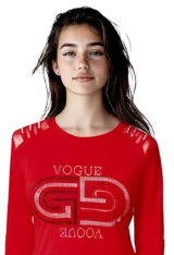 Tee-shirt manches longues rouge vif impression Vogue-modèle