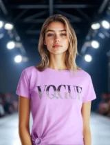 Tee-shirt rose imprimé Vogue coupe fantaisie-modèle
