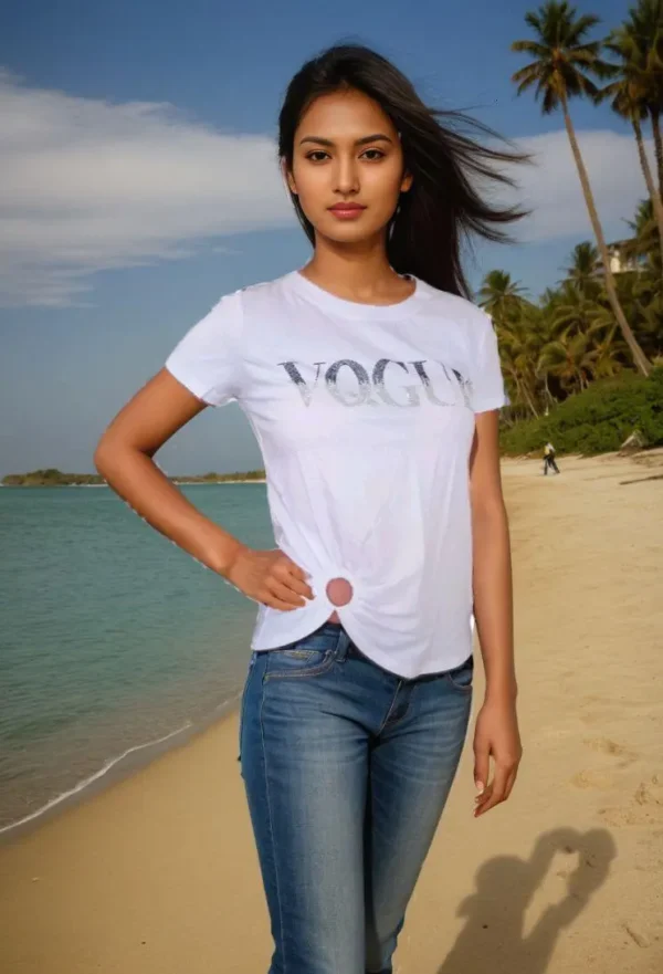 Tee-shirt style Vogue blanc coupe fantaisie-modèle