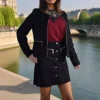 Veste en suédine noire sans col fermeture zi-vue modèle
