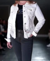 Blouson en Jean Blanc Cassé avec Empiècements Dentelle - Zac & Zoe