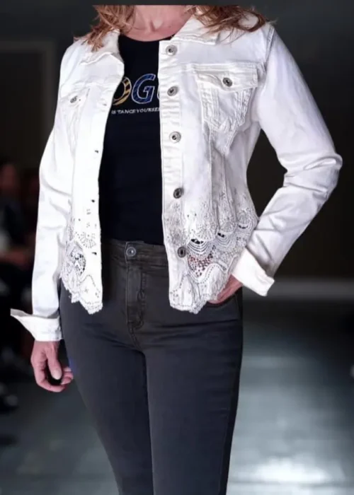 Blouson en Jean Blanc Cassé avec Empiècements Dentelle - Zac & Zoe