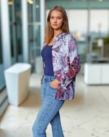 Chemisier Femme Classique Imprimé Abstrait Prune & Bleu-côté