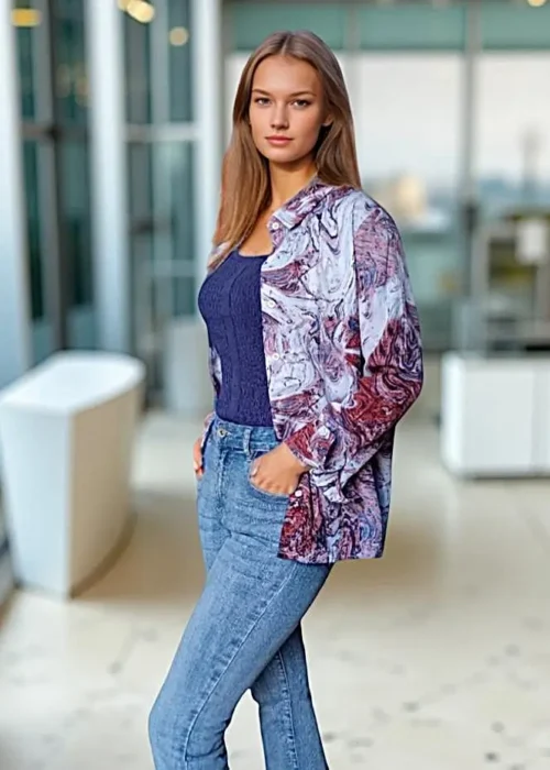 Chemisier Femme Classique Imprimé Abstrait Prune & Bleu-côté