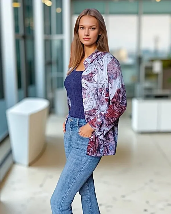 Chemisier Femme Classique Imprimé Abstrait Prune & Bleu-côté
