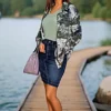 Chemisier Femme Imprimé Abstrait Vert & Bleu Dur - Coupe Classique-modèle