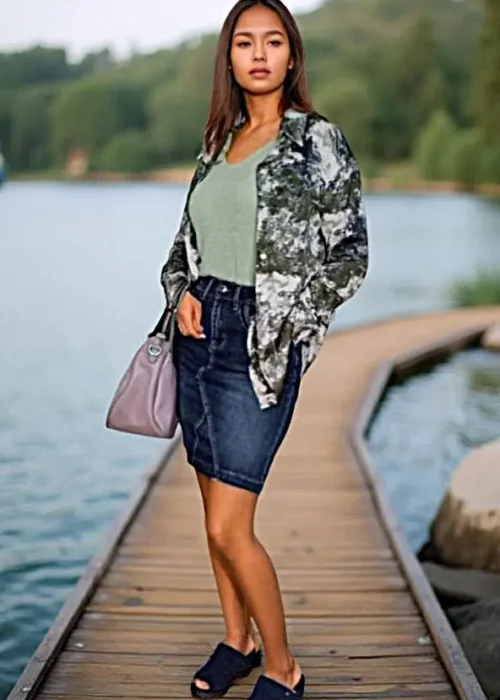 Chemisier Femme Imprimé Abstrait Vert & Bleu Dur - Coupe Classique-modèle