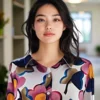 Chemisier Femme Imprimé Grandes Fleurs Roses & Ocre-modèle