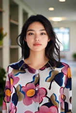 Chemisier Femme Imprimé Grandes Fleurs Roses & Ocre-modèle
