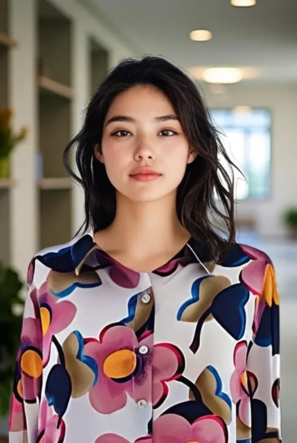 Chemisier Femme Imprimé Grandes Fleurs Roses & Ocre-modèle