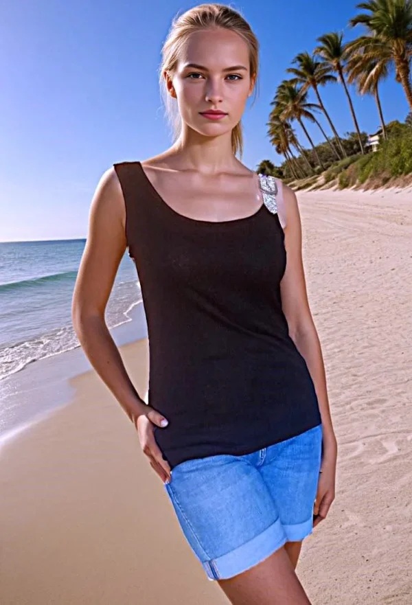 Tee-shirt noir ou blanc sans manche avec bretelle en strass