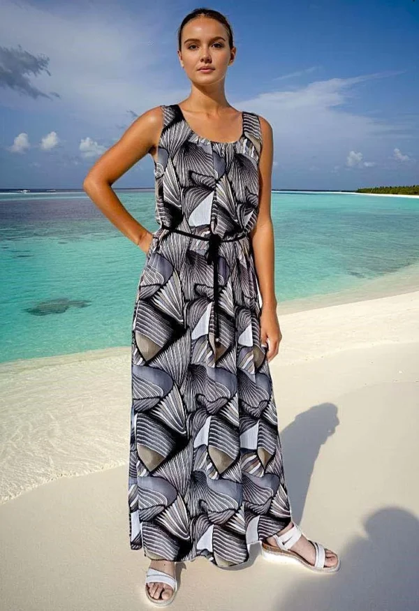 Robe Longue en Voile  Imprimé  Graphique Noir & Gris