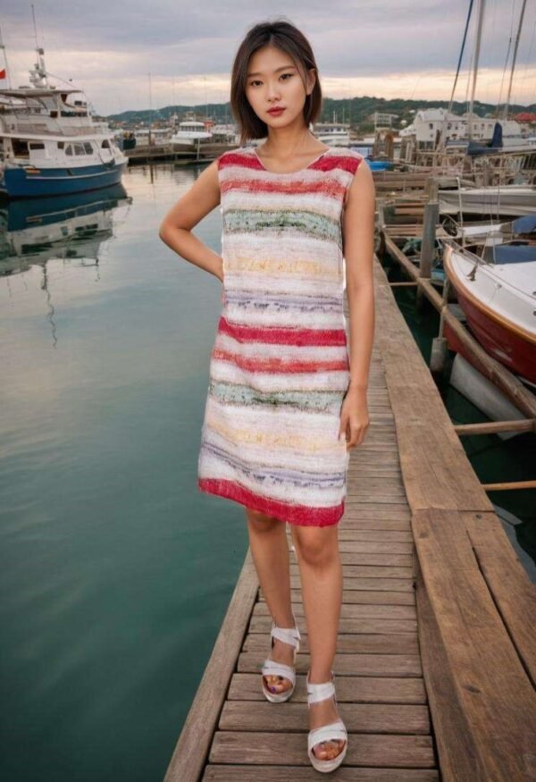 Robe d'été en coton droite sans manches avec rayures multicolores