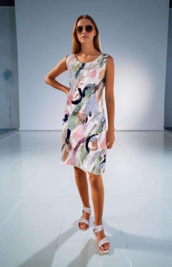 Robe sans manches légère coupe droite imprimé graphique tons pastels