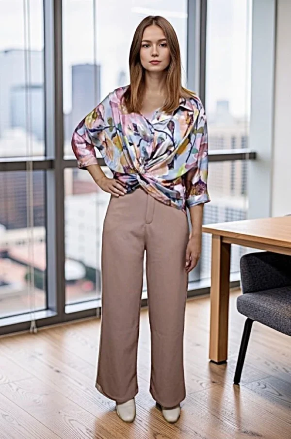 Pantalon Large Extensible Rose Poudré